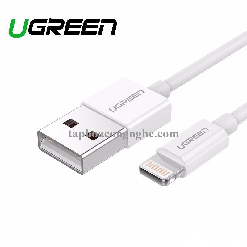 Ugreen 80313 50CM màu trắng cáp Lightning ra Usb 0.5M mạ nickel chống nhiễu có chíp MFI chính hãng US155 30080313